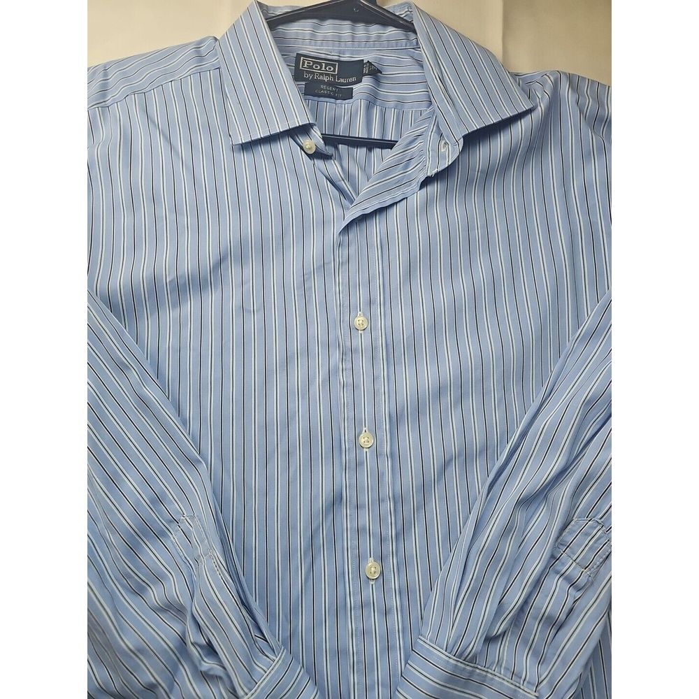 Polo‎ by Ralph Lauren Men's Long-sleeved Button Up Shirt 2XL Striped Blue White